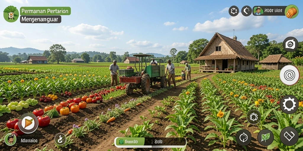 Tampilan gameplay <strong>8ID</strong> yang menarik dengan berbagai tanaman di ladang.