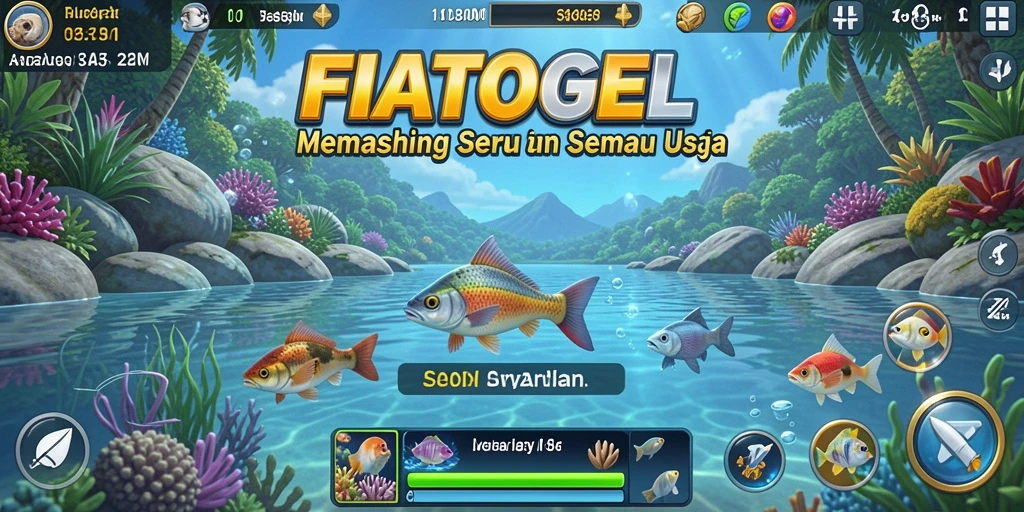 Screenshot utama FIATOGEL menunjukkan aksi memancing yang seru dan menantang.