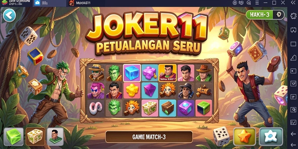 Screenshot utama JOKER11 menampilkan seru dan warna-warni gameplay Match-3.