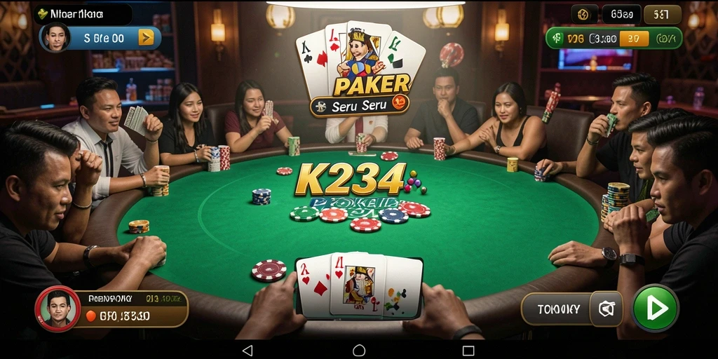 Screenshot K234 menunjukkan gameplay poker yang dinamis dan menarik.