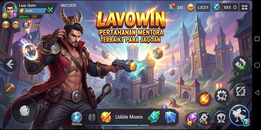 Tampilan gameplay LAVOWIN dalam pertahanan menara.
