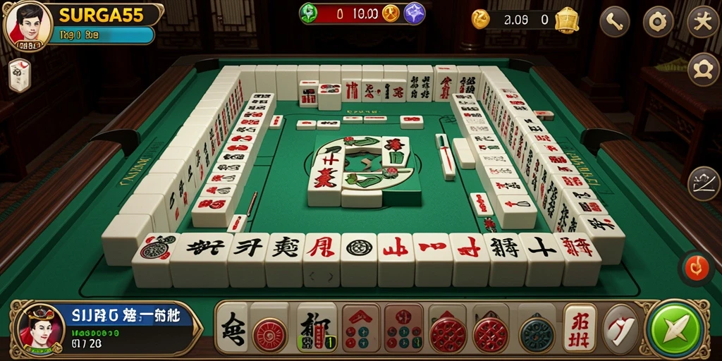 Tampilan gameplay SURGA55 yang seru dan menantang dalam permainan Mahjong.