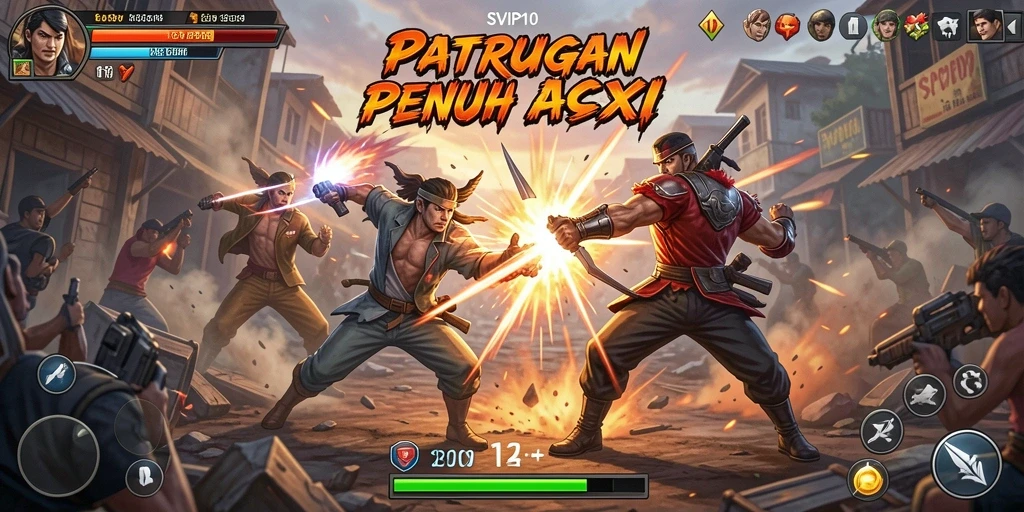 Tampilan screenshot SVIP10 menunjukkan aksi pertarungan yang seru.