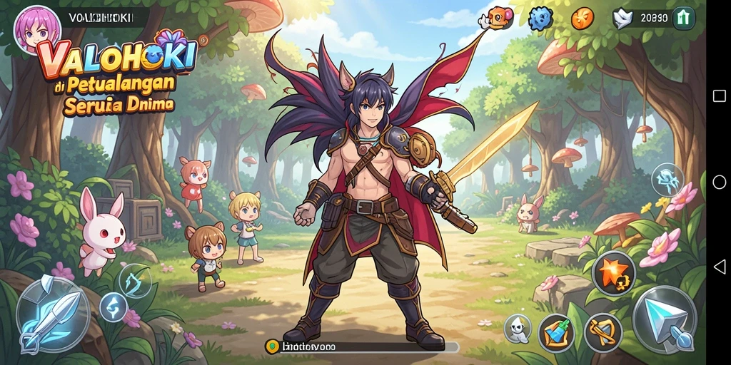Screenshot gameplay VALOHOKI menampilkan karakter anime yang dinamis dan seru.